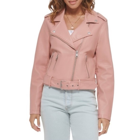 Levi's Jackets & Blazers - Levi's Faux Leather Fashion Belted Moto Jacket Cameo Pink- M